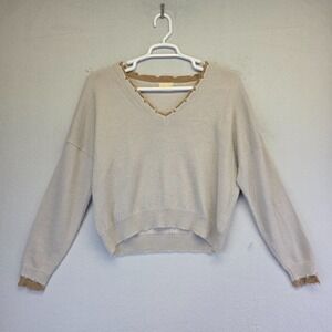 Nation LTD Sweater Womens L Distressed‎ Baby Alpaca Knit Quiet Luxury Grunge